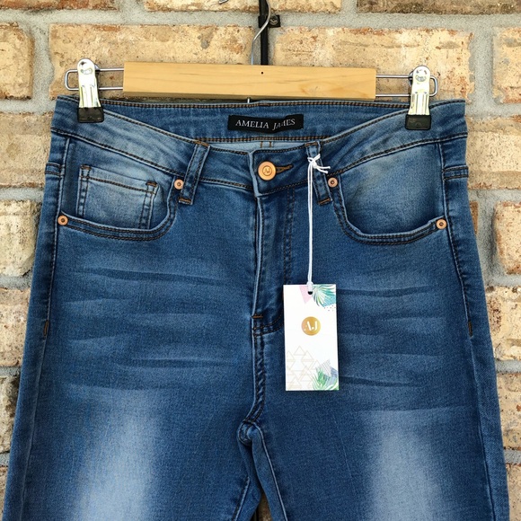 AMELIA JAMES Jackson Cotton Blend Mid Rise Blue Wash  Skinny Jeans XL - Picture 3 of 16